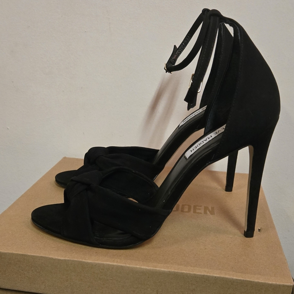 Steve Madden Black Knotted Ankle-Tie Stiletto Sandals